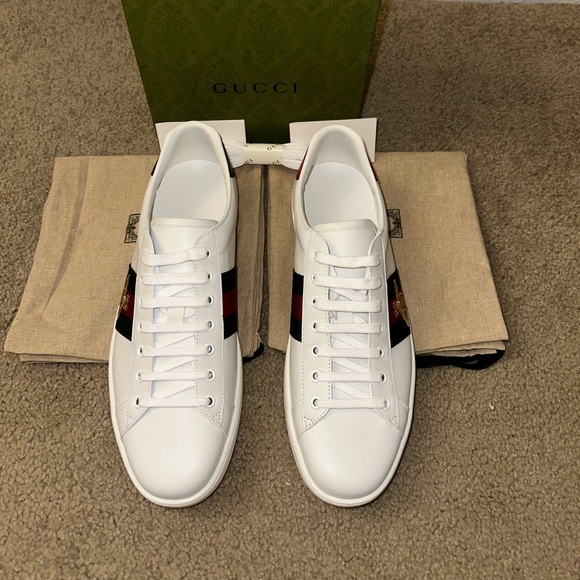 Men’s Gucci Ace White Leather Embroidered Bee Sneakers - NWB - Size G11/US11.5 - Picture 2 of 16